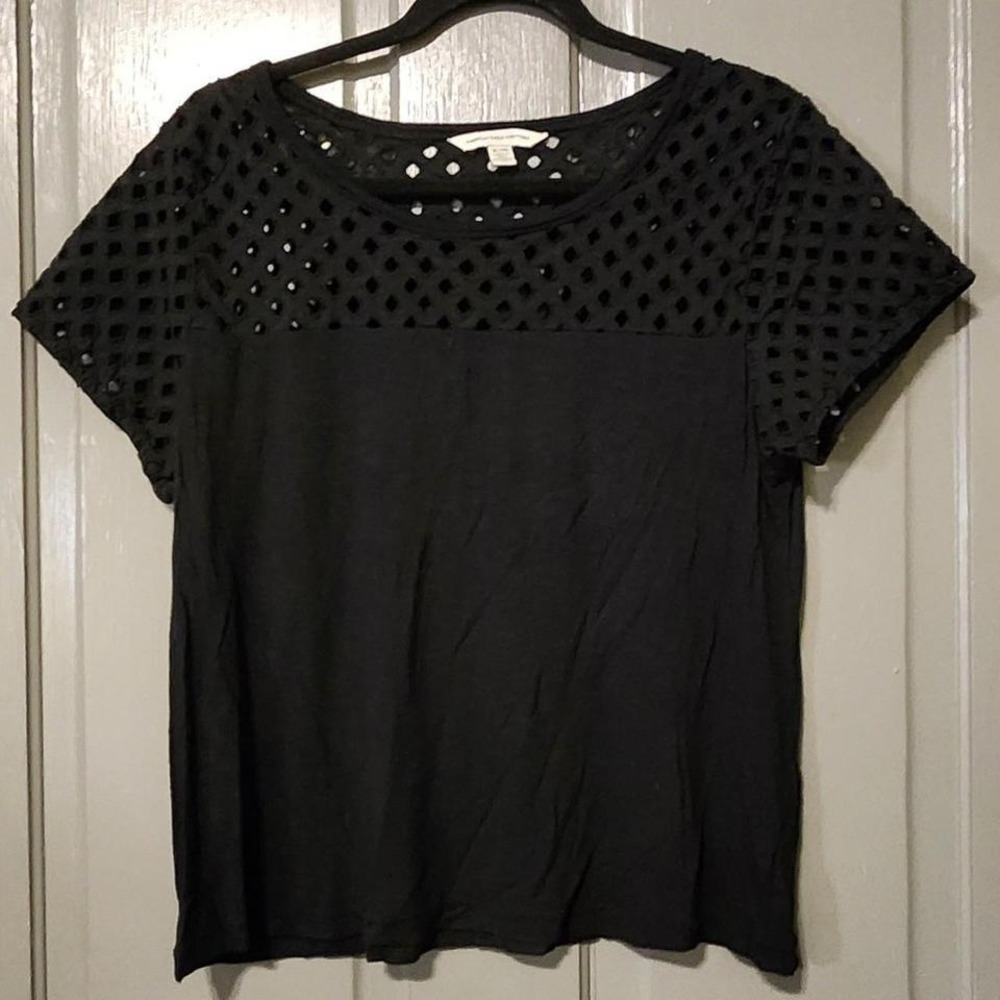 American Eagle‎ Outfitters distressed Mesh Fishnet Top, Black, XL Flawed